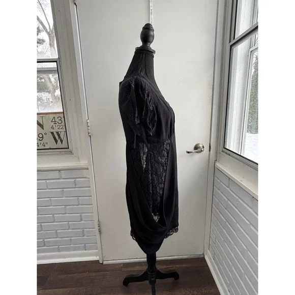 ALLSAINTS‎ Spitalfields 100% Silk Lace Tulip Hem Dress 6 Y2K grunge boho rock - Picture 3 of 9